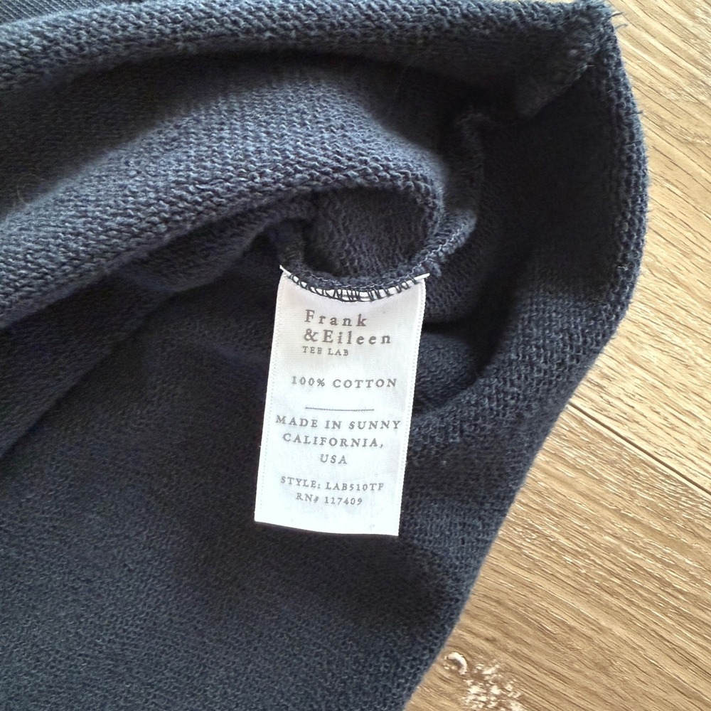 Frank & Eileen Tee Lab Navy Cotton Raw Hem V-Neck Sweatshirt LAB510TF Size S - Picture 4 of 7